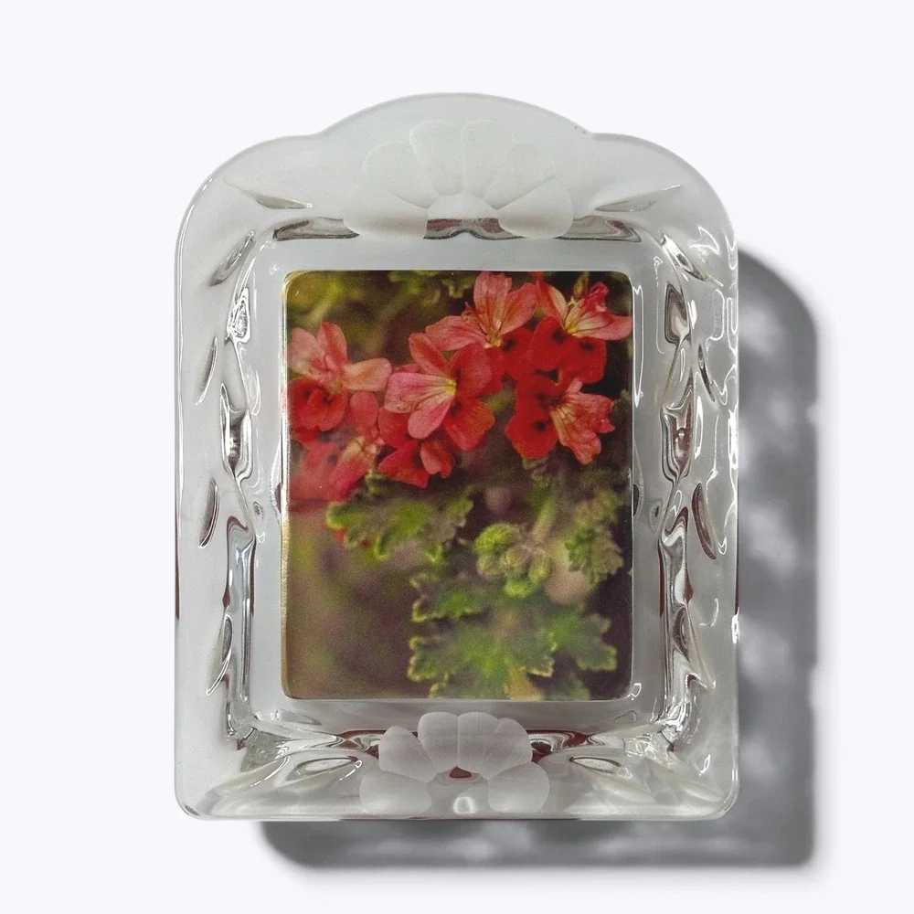Vtg Princess House Lead Crystal Picture Frame Heritage Romance Floral 2.25x3